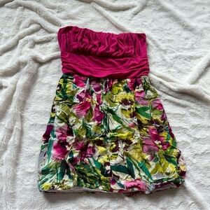 CHERRY KRAVE Floral Strapless Mini Dress with Pink Bodice